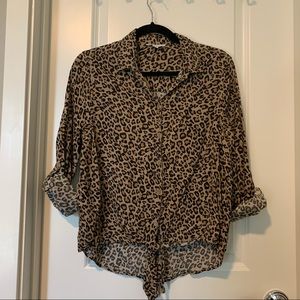 Leopard Print Button Down with Front Tie